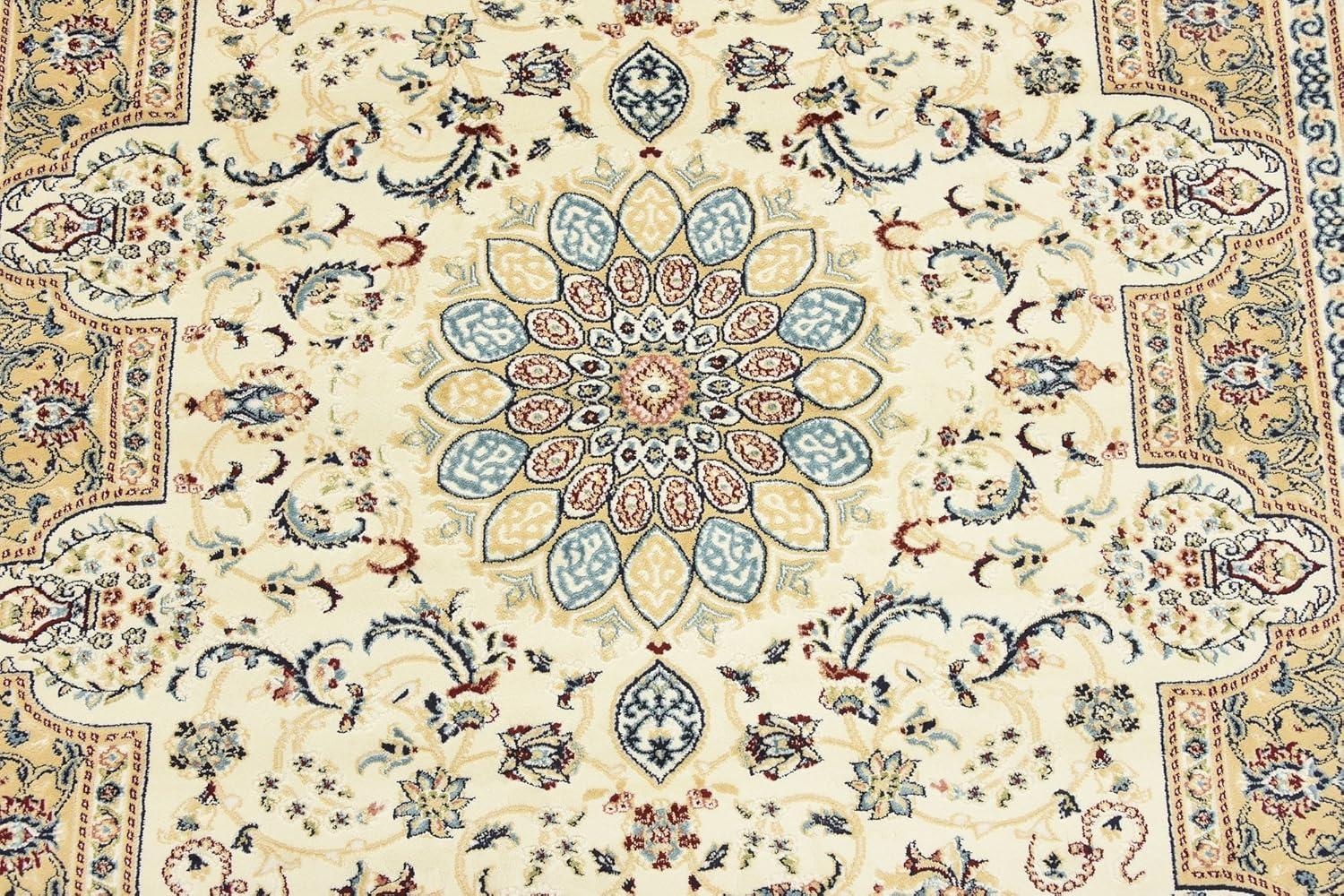 Ivory Floral Rectangular Synthetic Easy Care Rug