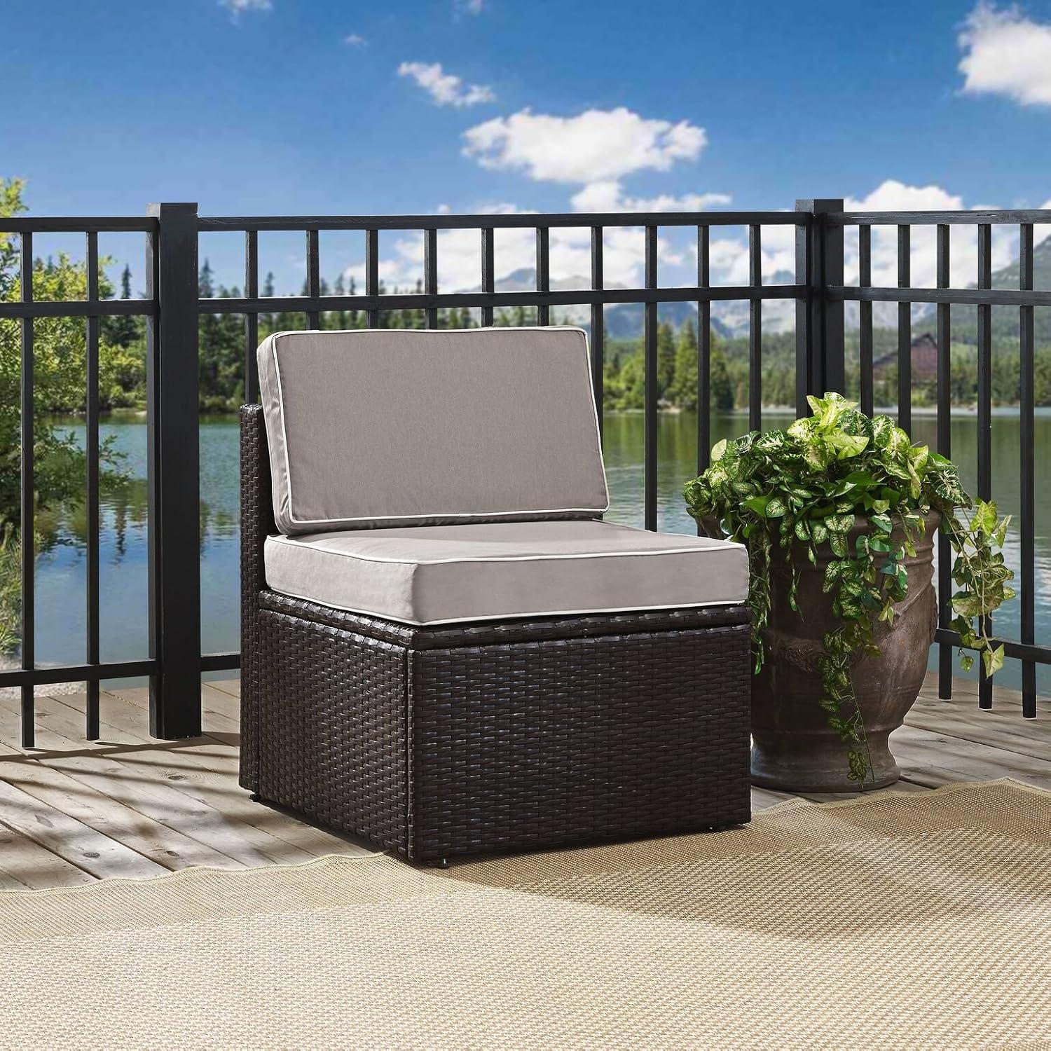 Palm Harbor Outdoor Wicker Center Chair: Gray, Crosley - Steel Frame, UV-Resistant, Removable Cushions