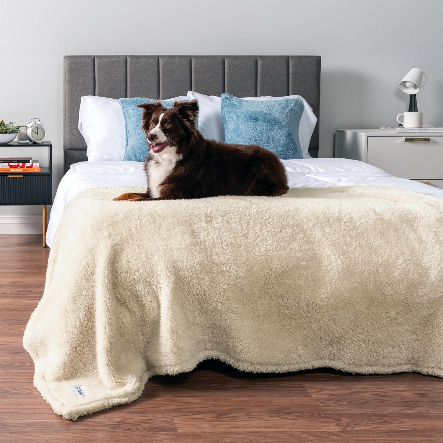 PetAmi Fluffy Waterproof Dog Blanket For Pet Cat Puppy, Soft Faux Shearling Throw Couch Cover, Plush Washable Reversible