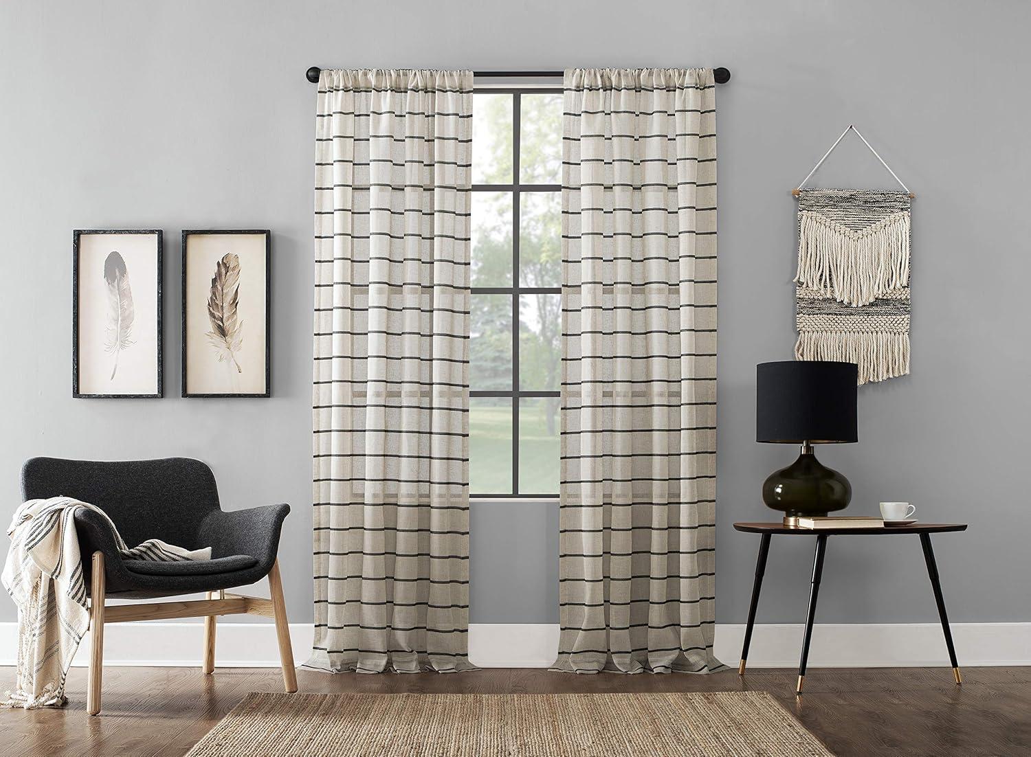 Clean Window Clean Window Aso Twill Stripe Anti-Dust Linen Blend Sheer Curtain Panel