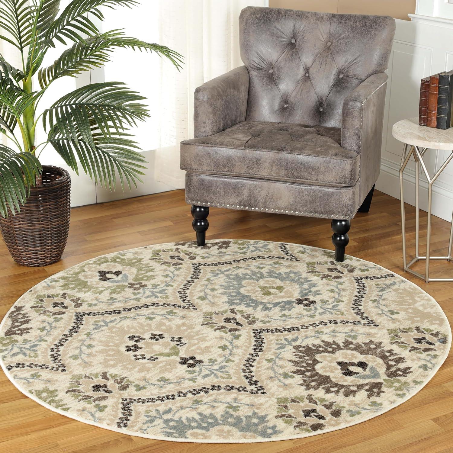 Superior Oriental Vintage Floral Damask Power-loom Indoor Runner Rug, 2'x11', Beige-Brown