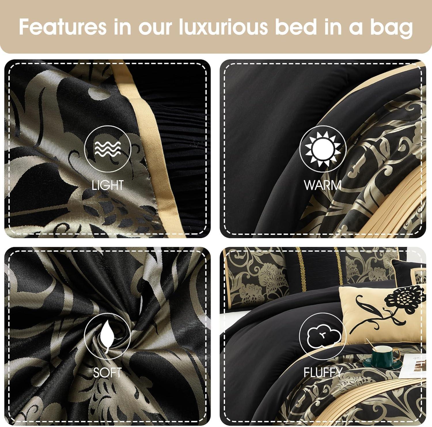 Fennville Black/Gold/Beige Microfiber 7 Piece Comforter Set