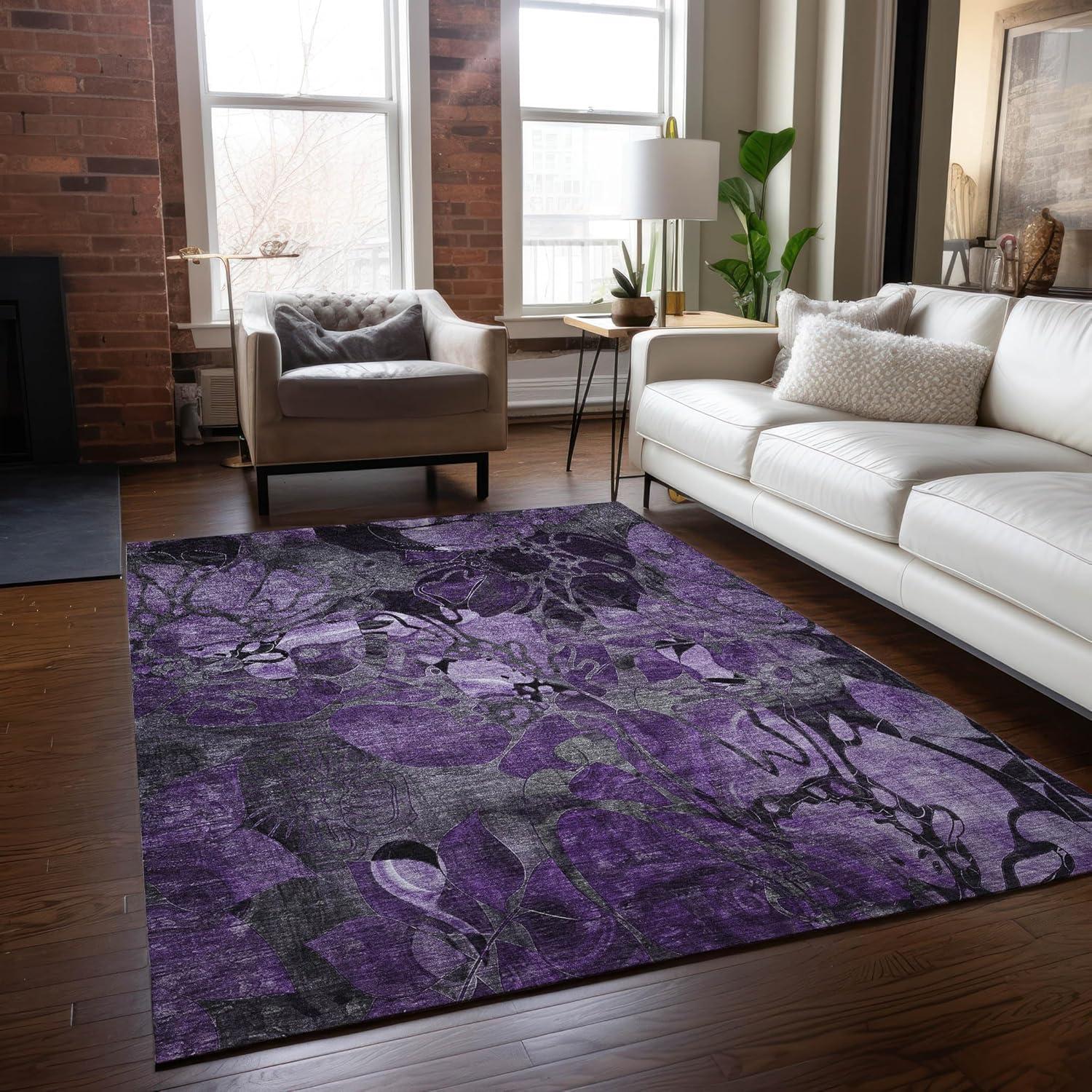 Chantille Purple and Gray Floral 9' x 12' Synthetic Rug