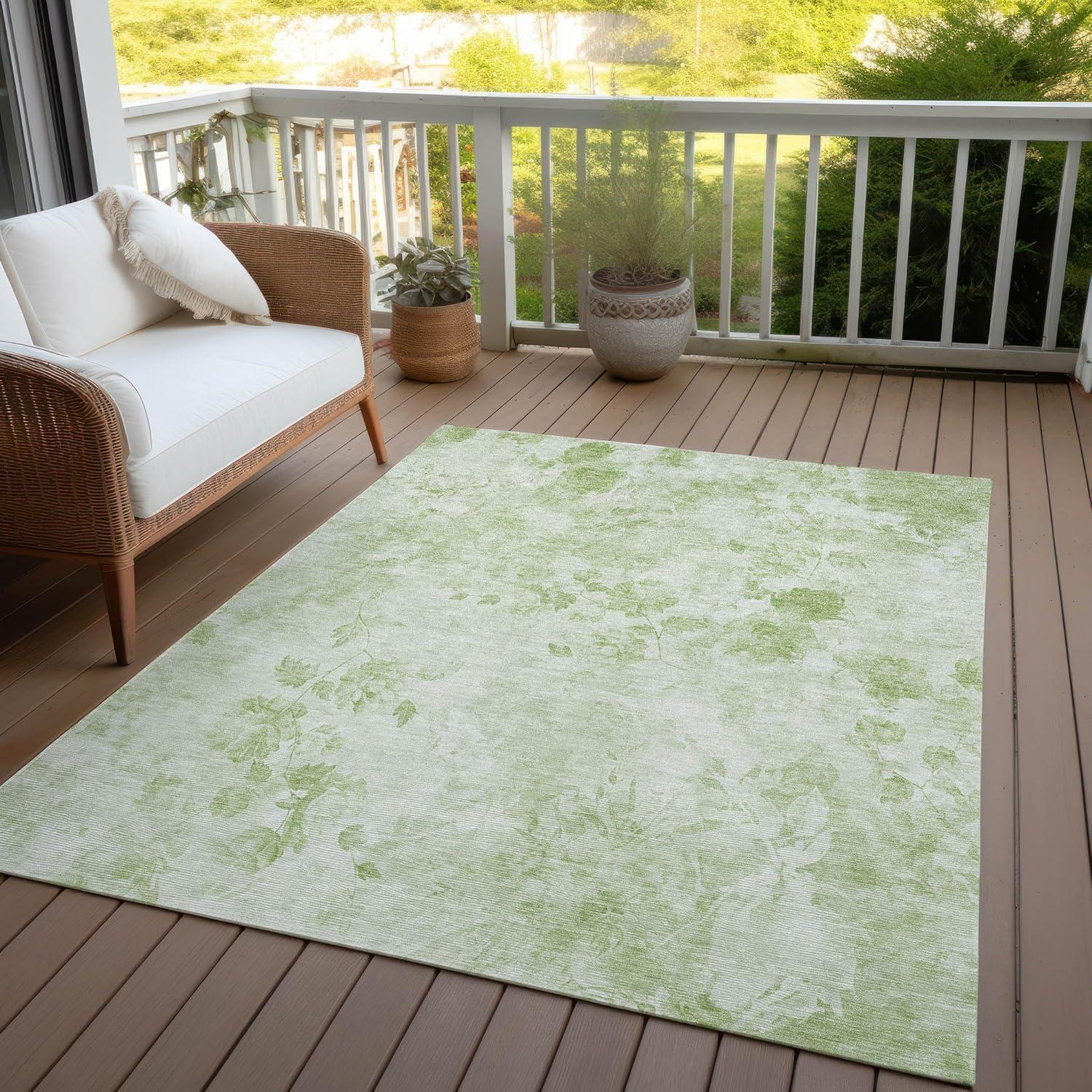 Aloe Green Floral Synthetic 8' x 10' Washable Area Rug