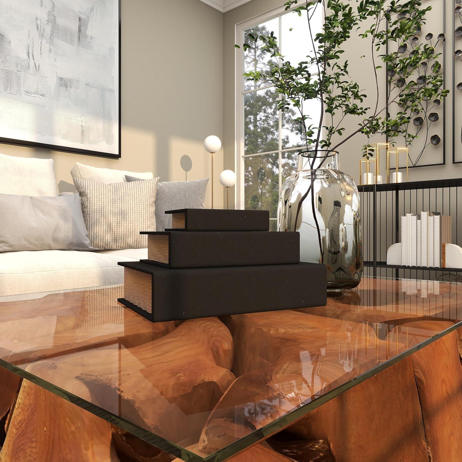 Deco 79 Linen Fabric Decorative Box Faux Storage Book Book Shaped Boxes, Set of 3 Decorative Keepsake Boxes 12", 9", 6"H, Black