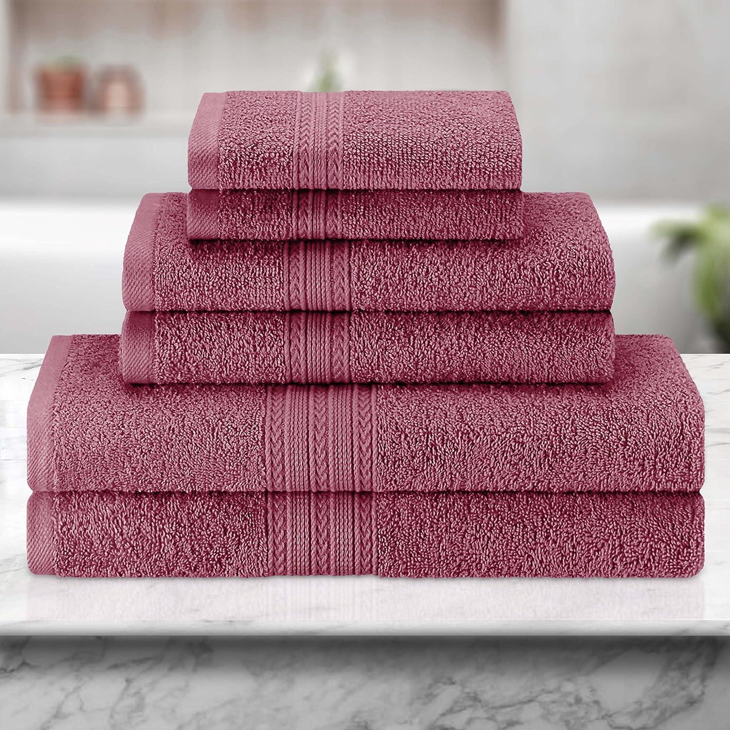 Rosewood Cotton 6-Piece Towel Set with Chevron Border