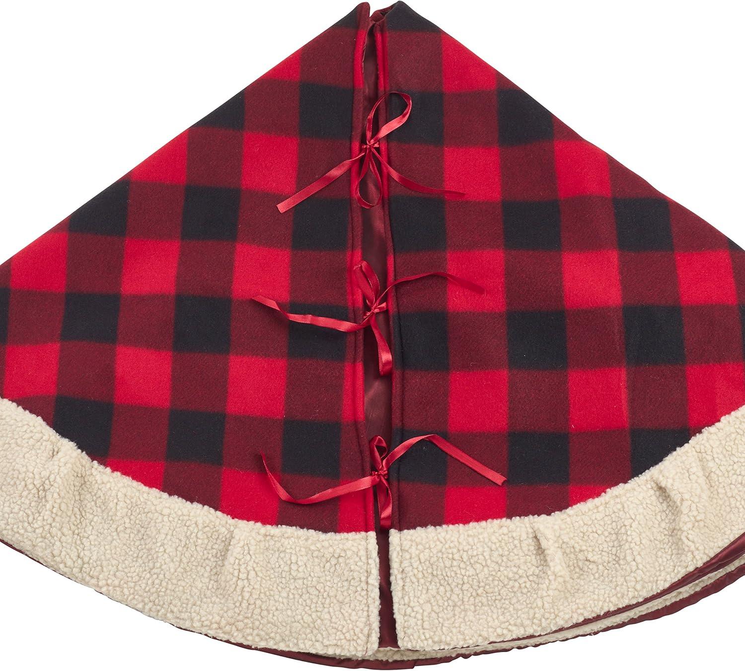 Saro Lifestyle Classic Red And Black Buffalo Plaid Tree Skirt With Sherpa Trim 72"x72"