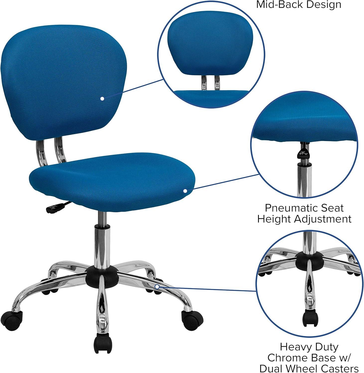 Turquoise Mesh Mid-Back Ergonomic Swivel Task Chair