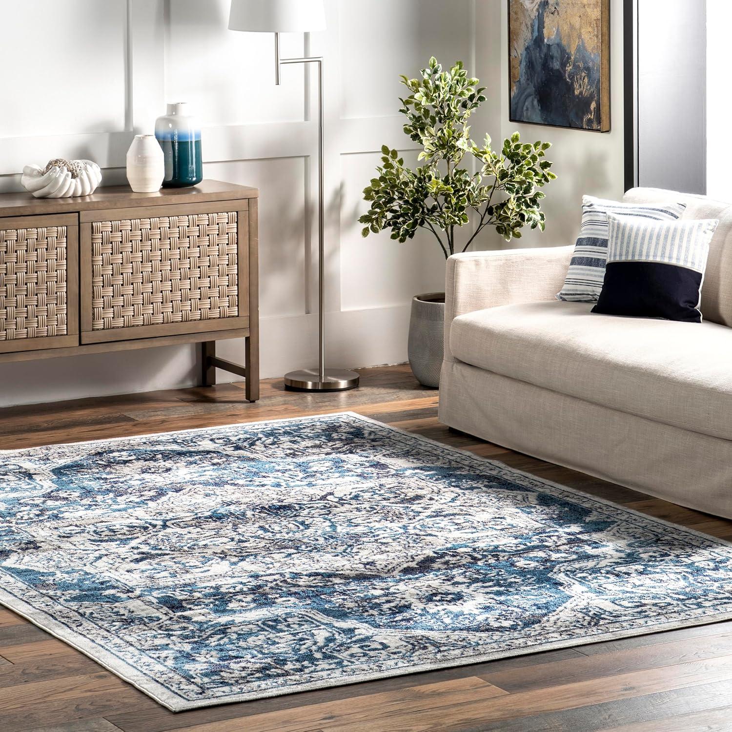 Nuloom Maryanne Geometric 9x12 Indoor Area Rug for Living Room Bedroom Dining Room Kitchen, Blue/Ivory