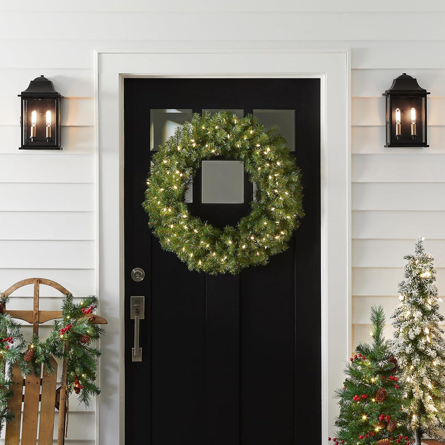 Norwood Fir 27" Pre-Lit Artificial Christmas Door Wreath with LED Lights