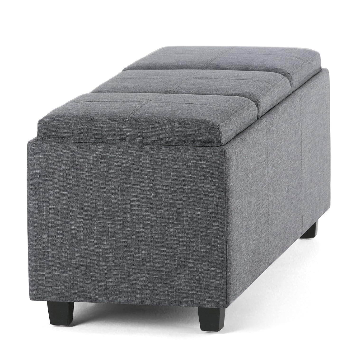 CAVINAS Linen Storage Ottoman Bench,Upholstered Ottoman with 3 Flip Over Serving Trays for Living Room,Bedroom,Slate Grey
