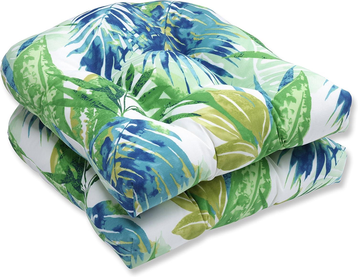 Tropical Breeze Blue/Green Leafy Wicker Chair Cushion Set