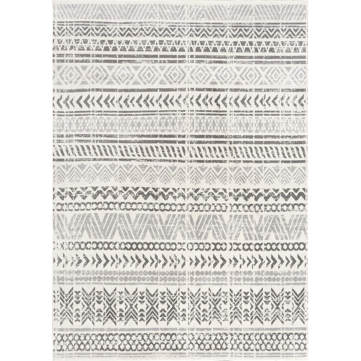 Nuloom Chloe Geometric 5x8 Indoor Area Rug for Living Room Bedroom Dining Room Kitchen, Light Grey/Ivory