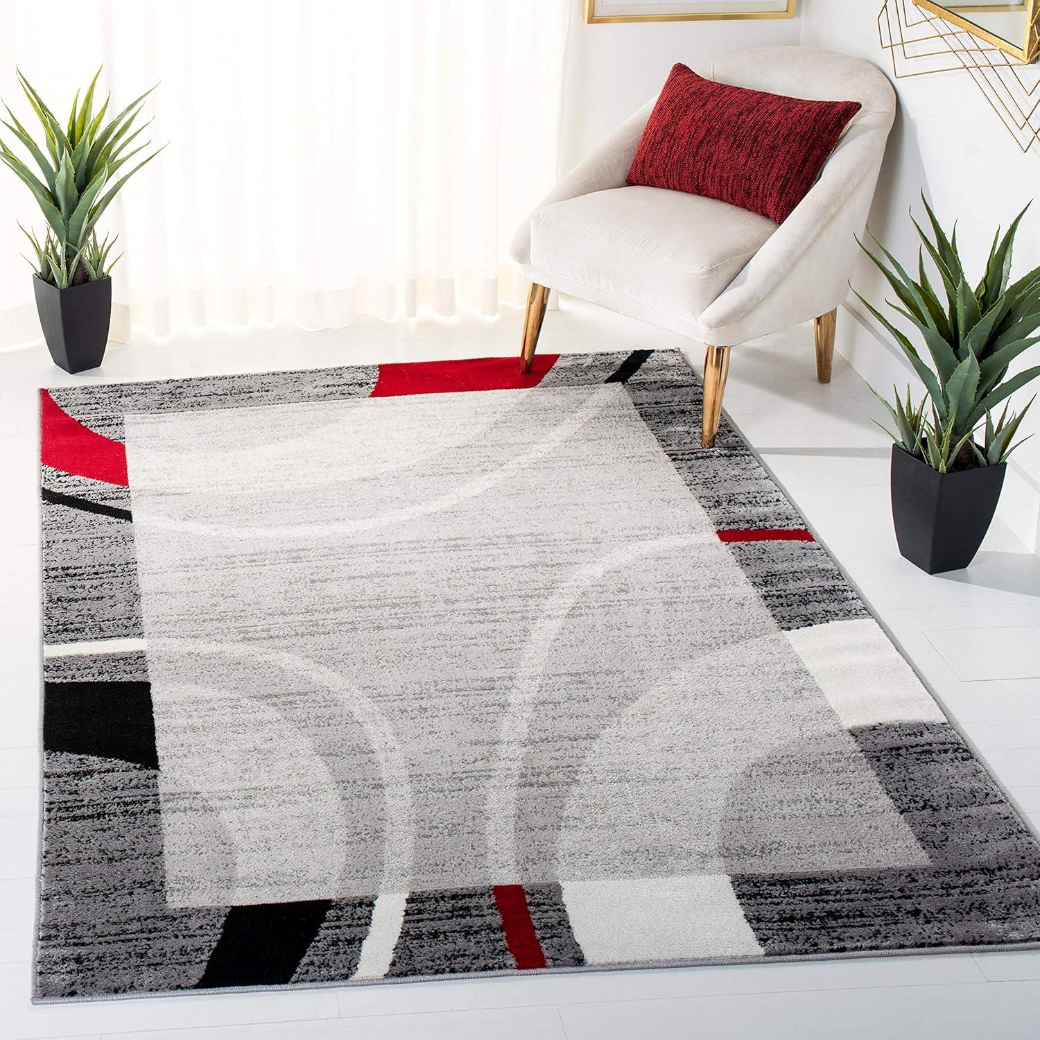 SAFAVIEH Skyler Kodey Bordered Area Rug, Grey/Red, 8' x 10'