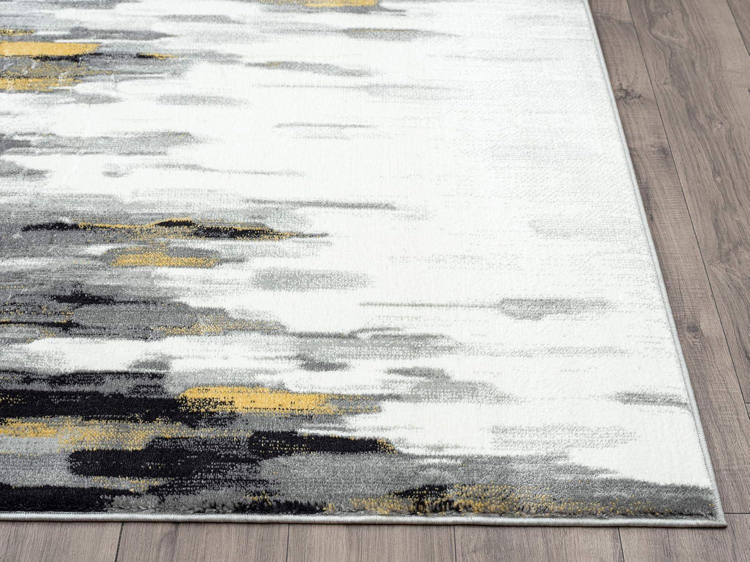 Abani Porto PRT140C Contemporary Grey and Yellow Abstract Area Rug 4' x 6'