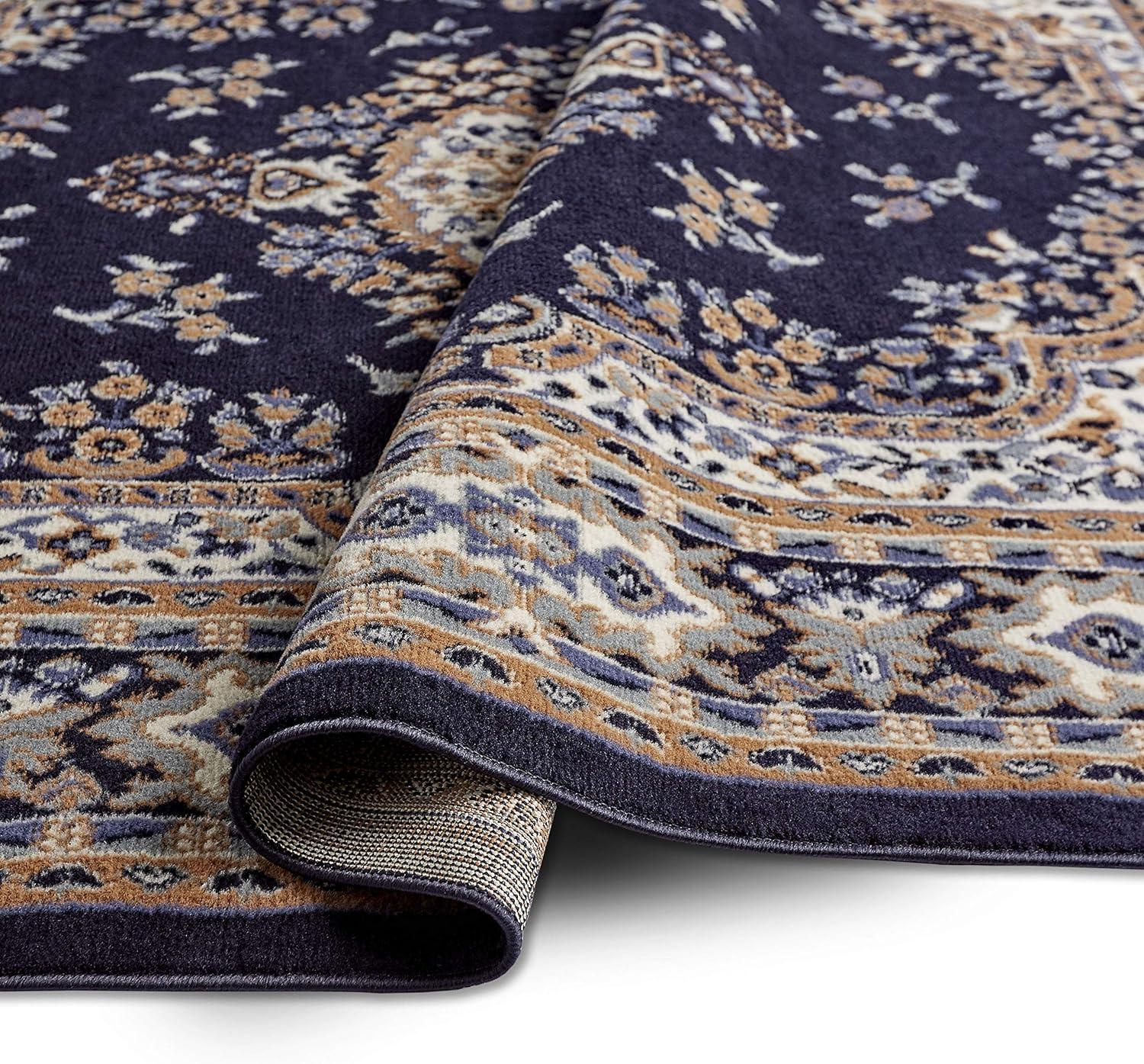 Home Dynamix Premium Sakarya Traditional Medallion Area Rug, Navy Blue/Brown, 21"x35"
