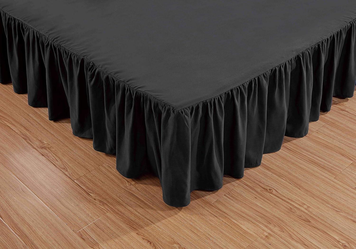 Sheets & Beyond Solid Microfiber 14" Bed Skirt, Full, Black