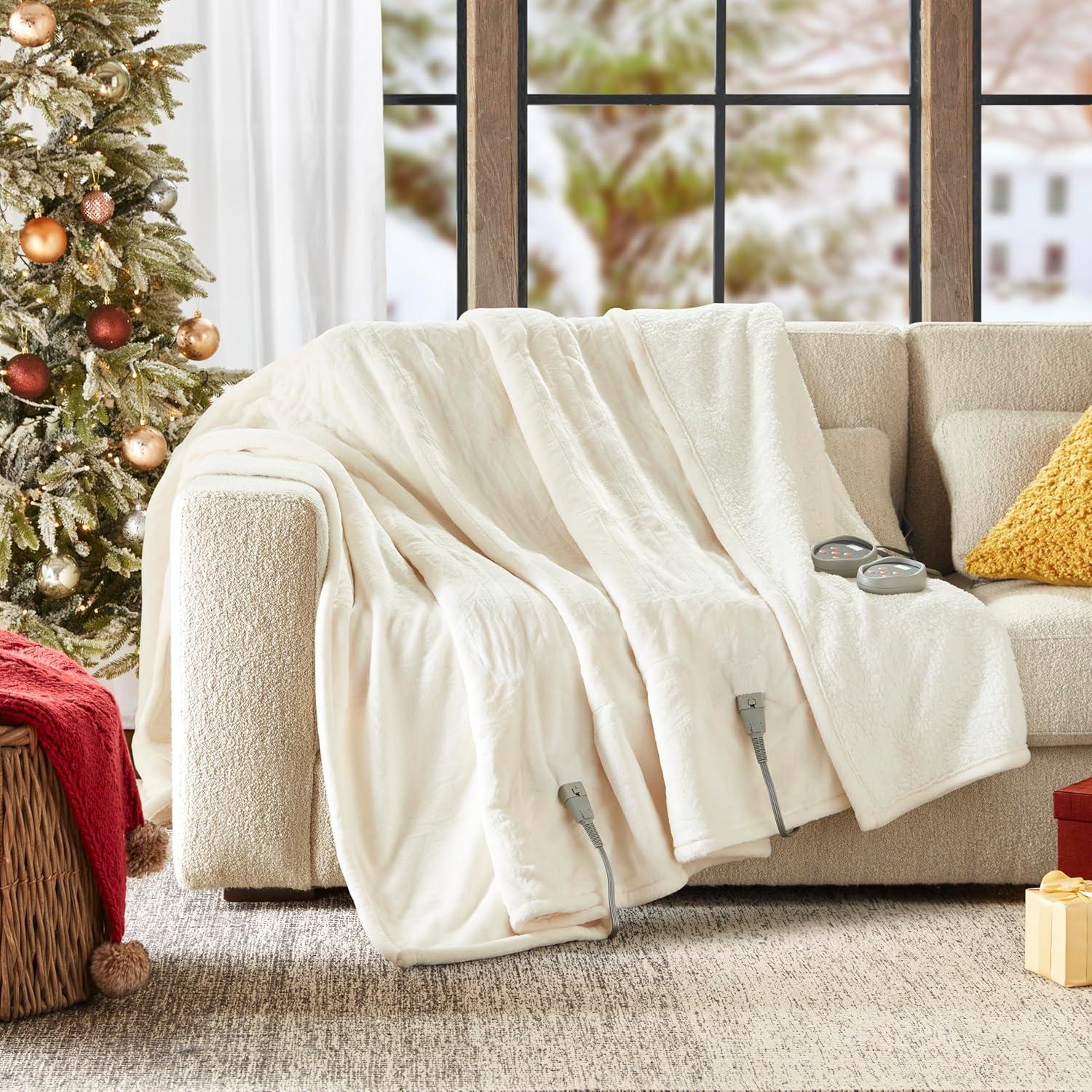 Beautyrest Heated Blanket, Electric Blanket, Soft, Warm, Reversible Plush - Sherpa Heating Blanket with 20 Heat Settings, 1-10 hrs Timer Auto Shut Off, Machine Washable, King (90 inx100 in), Ivory