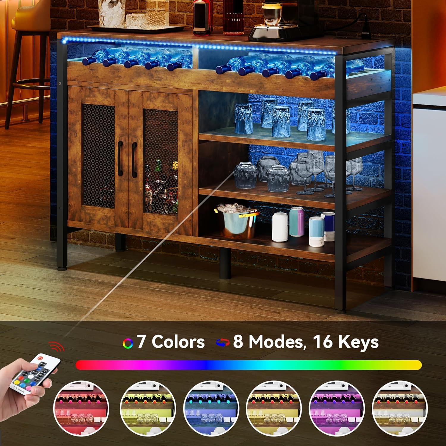 YITAHOME Wine Bar Cabinet with Power Outlets and LED Lights, Industrial Coffee Bar Cabinets for Liquor and Glasses Home Bar Kitchen Buffet Cabinet for Home Living Dining Room 47"