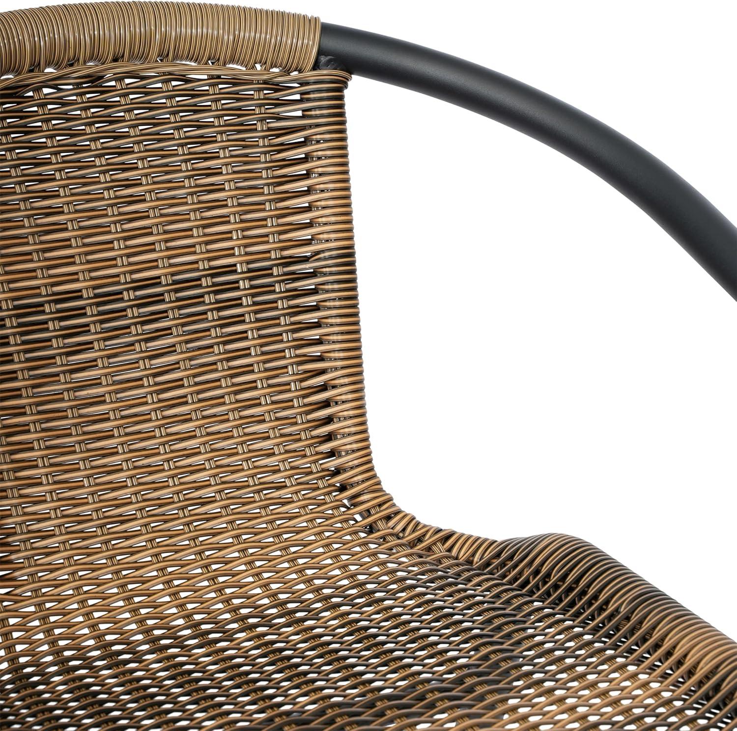 Flash Furniture Lila Set of 2 Commercial Grade Indoor-Outdoor PE Rattan Restaurant Barstool with Black Aluminum Frame and Footrest in Medium Brown