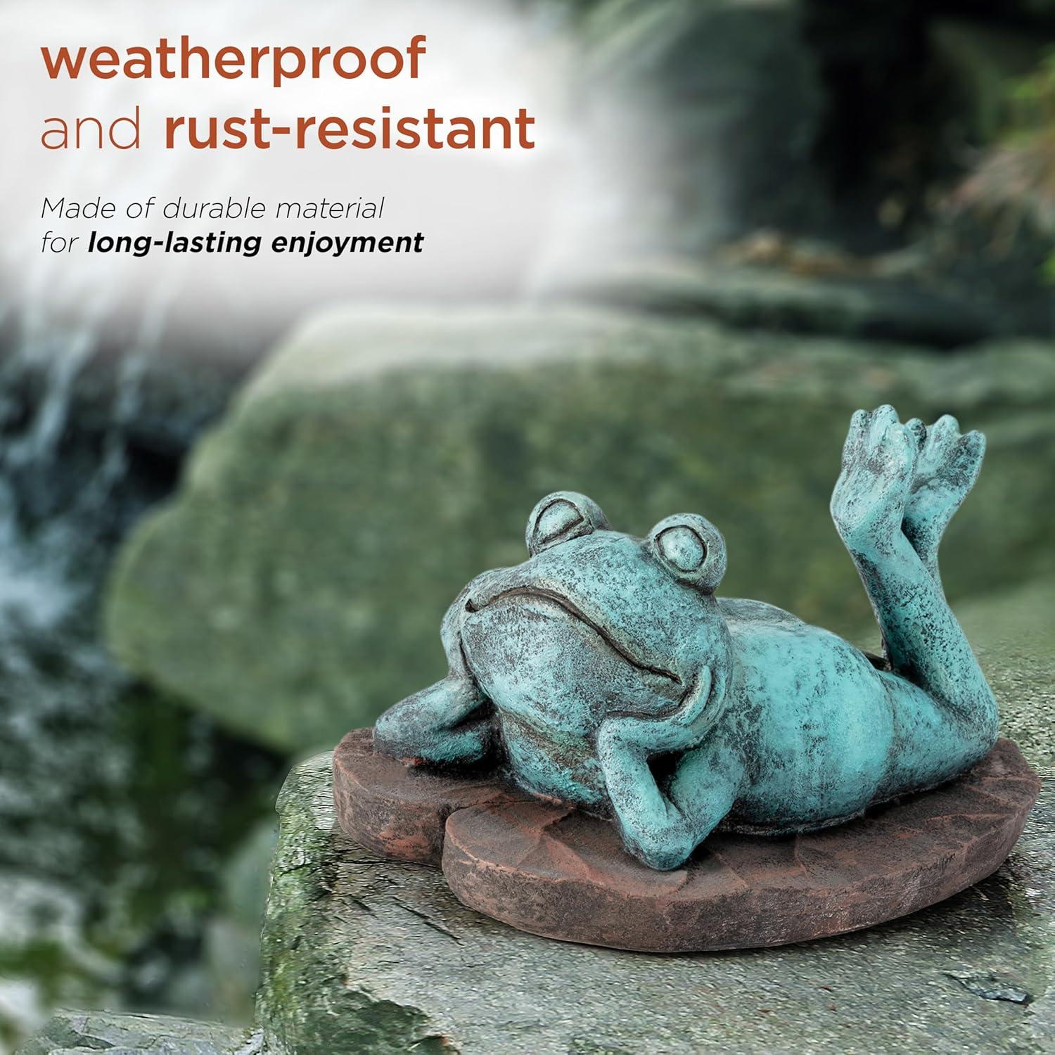 9" Magnesium Oxide Frog Laying Down Statue - Alpine Corporation: Zen Garden Decor, Outdoor Animal Sculpture