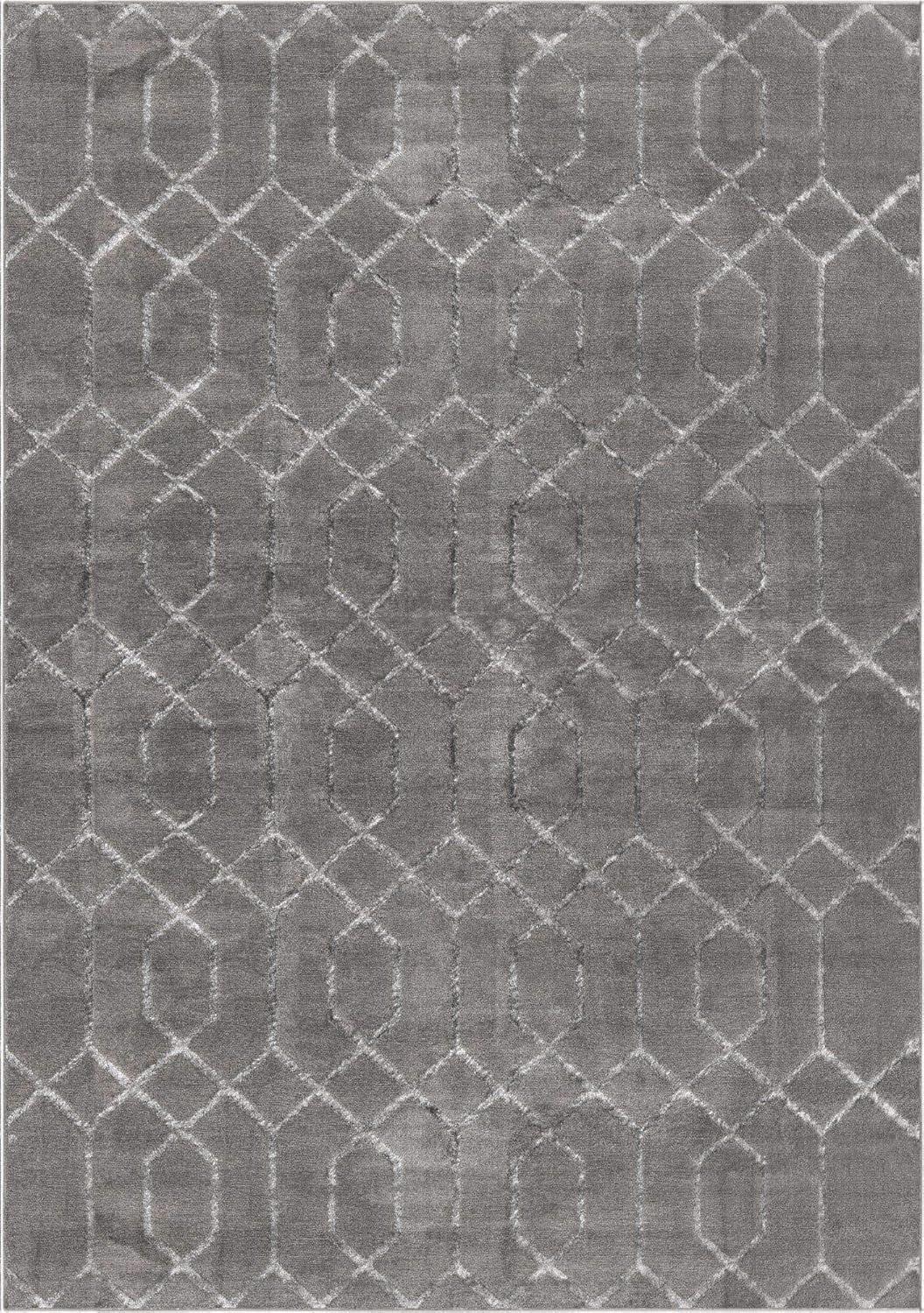 Gray Silver Trellis Rectangular Cotton Synthetic Area Rug