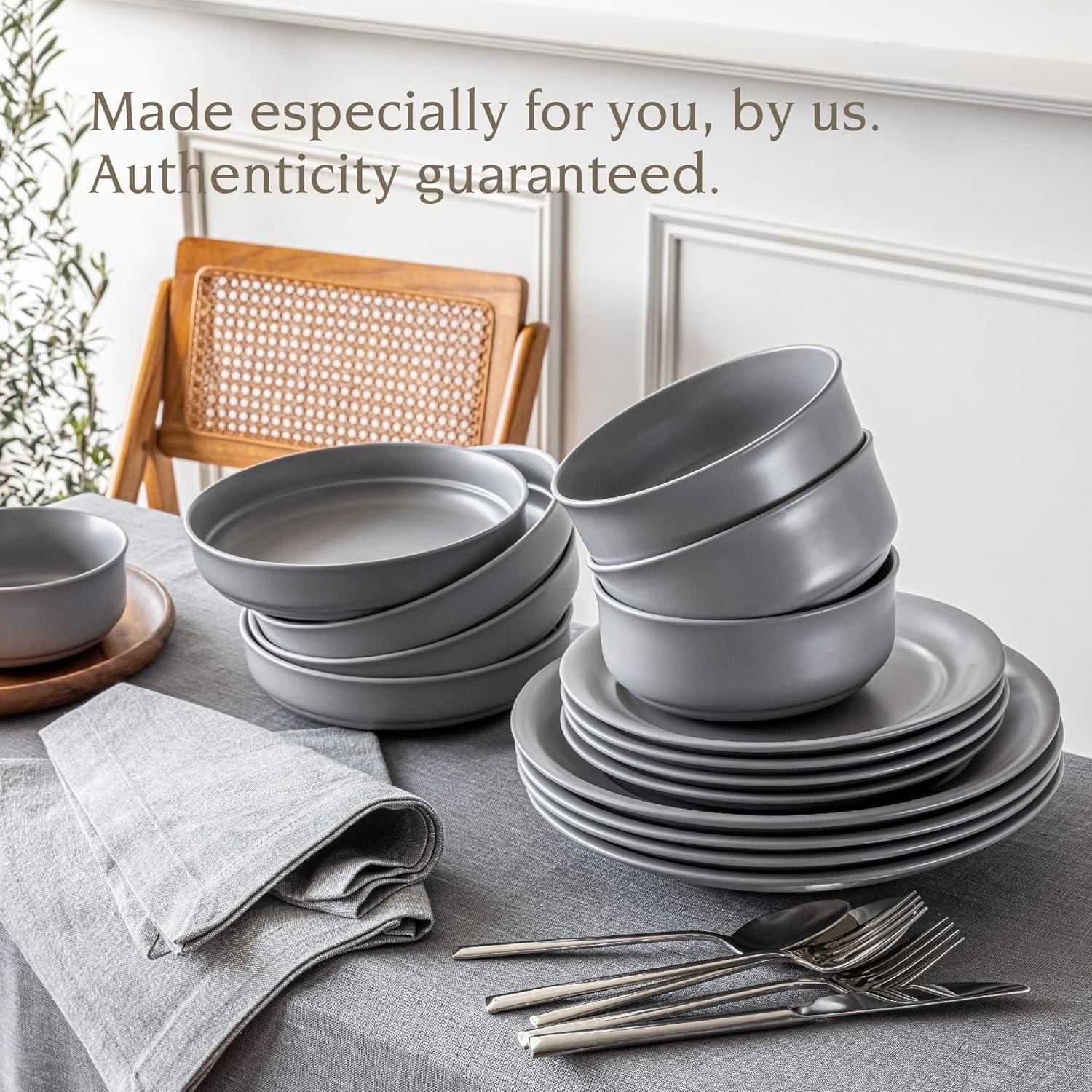 over&back Rimmed 16-Piece Semi Hand-Finished Stoneware Dinnerware Set, Service for 4