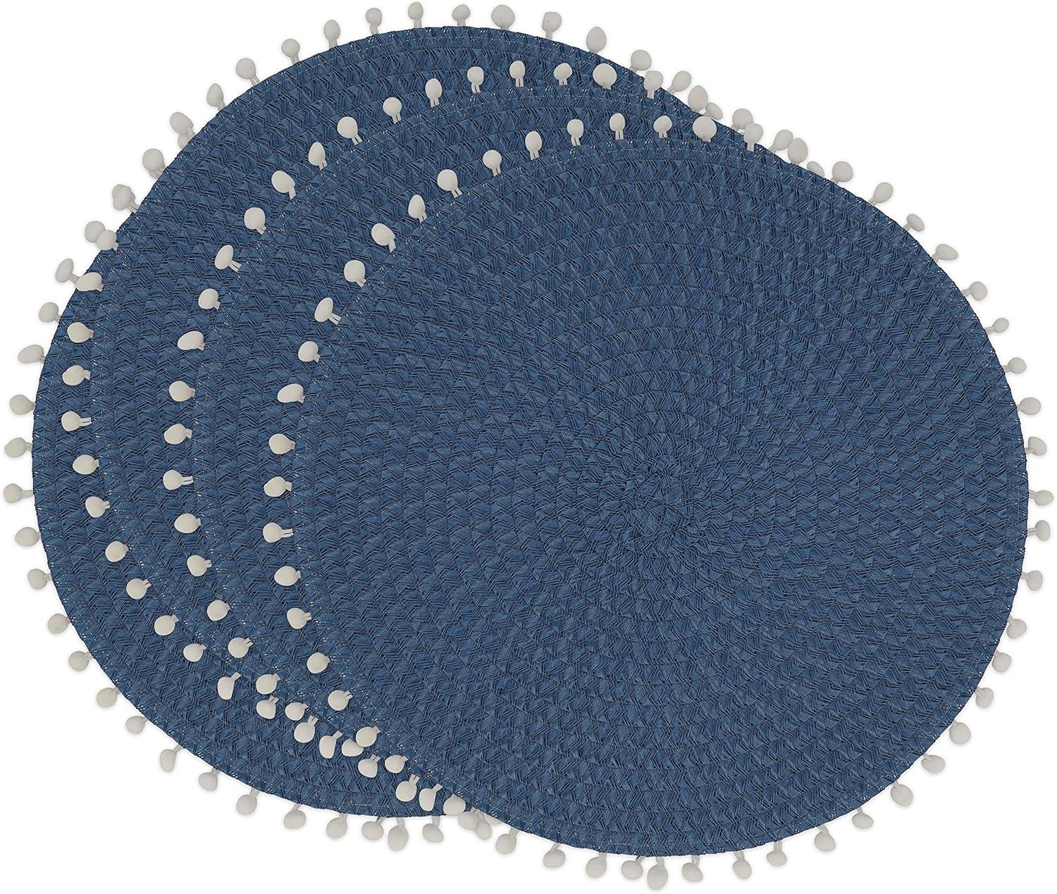 Navy Blue Round Pom Pom Textured Placemats Set of 4