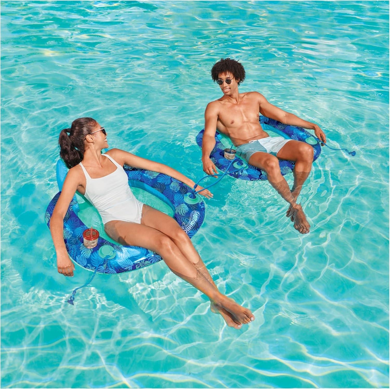 Aqua Blue Inflatable Pool Lounger with Mesh Seat