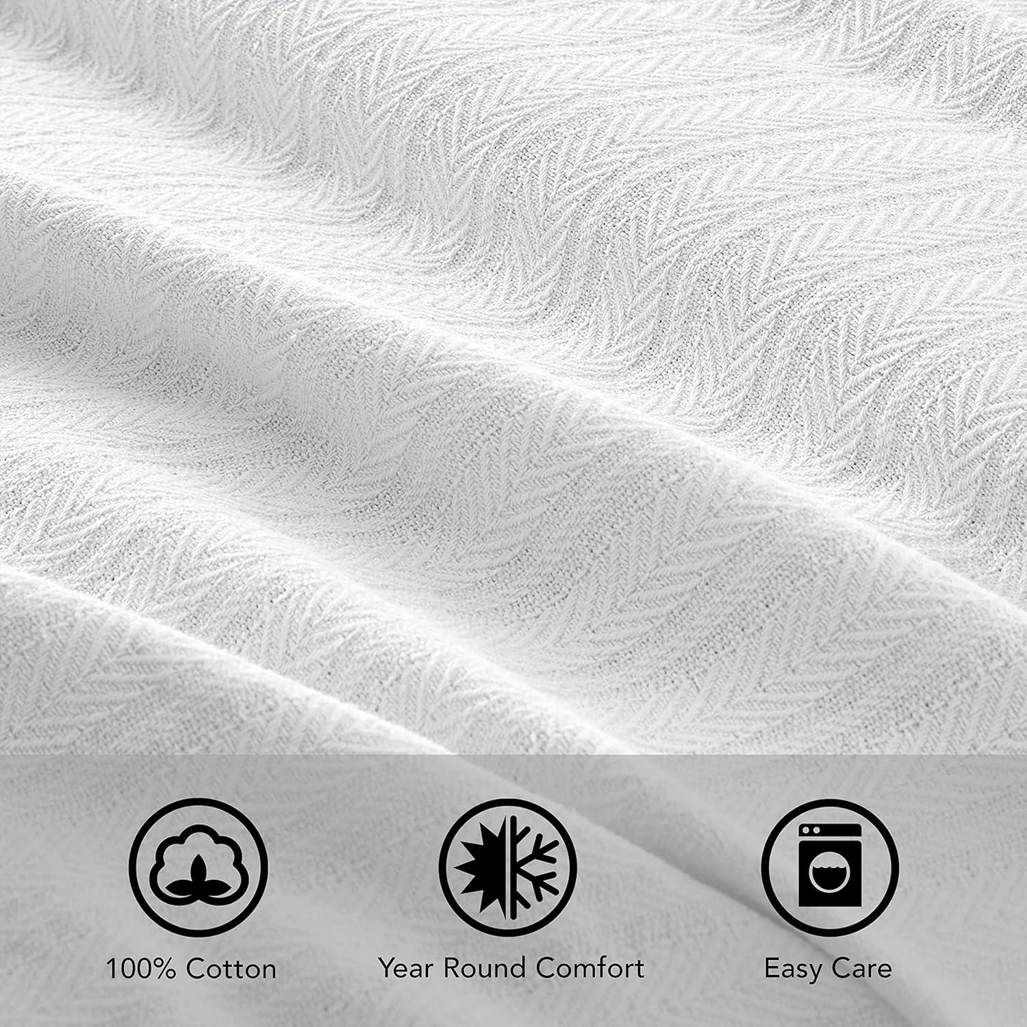 Vellux Vellux 100% Cotton Blanket - Soft, Breathable, Cozy & Lightweight Thermal Blanket  All-Season Blanket Perfect for Layering Bed, Couch & Sofa - Hotel Quality