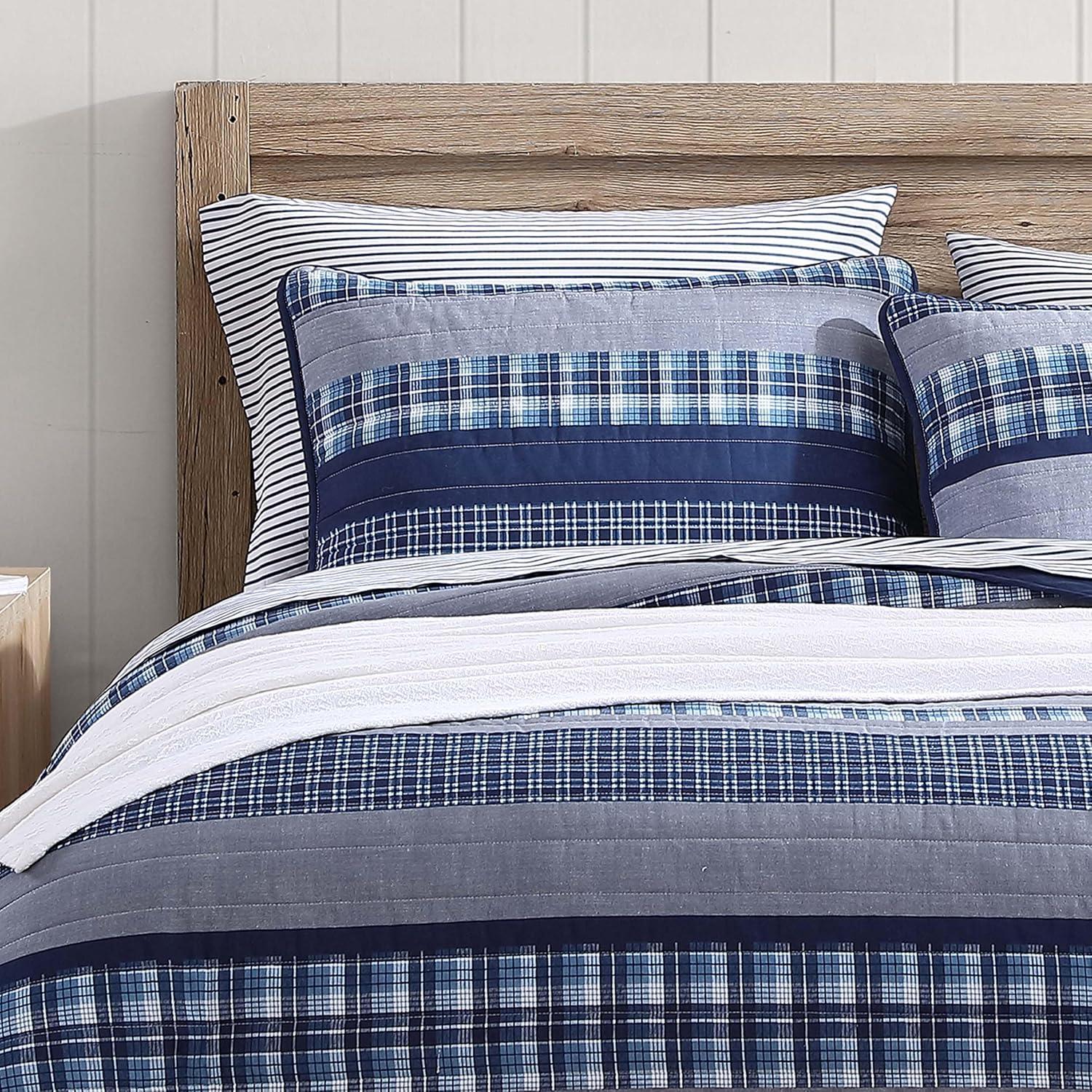 Nautica Addison Cotton Reversible Blue Quilt Set