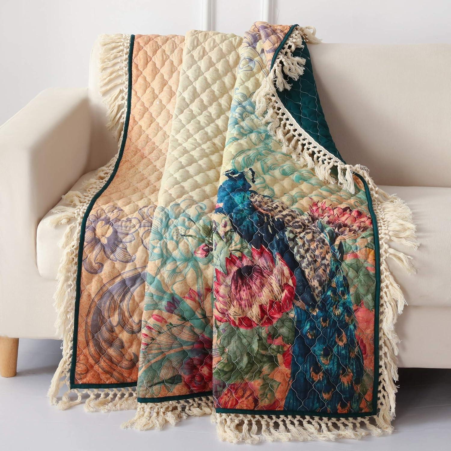 Eden Peacock Quilted Throw with Crochet Trim