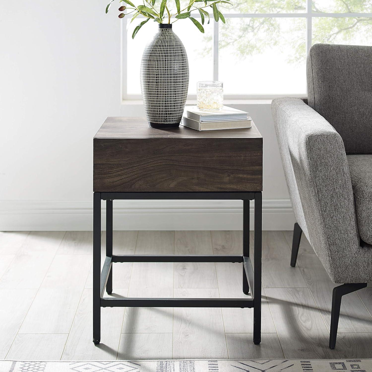 Lakeside Industrial Brown Ash and Matte Black End Table with Drawer