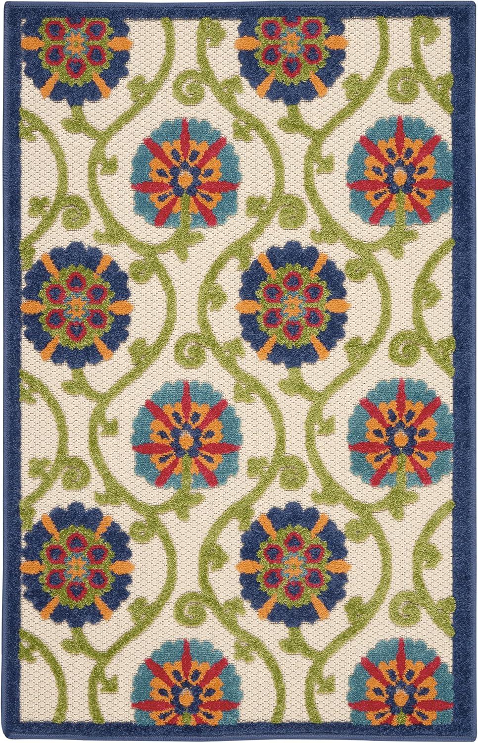 Aloha Floral Blue Multicolor 6' x 9' Reversible Outdoor Rug