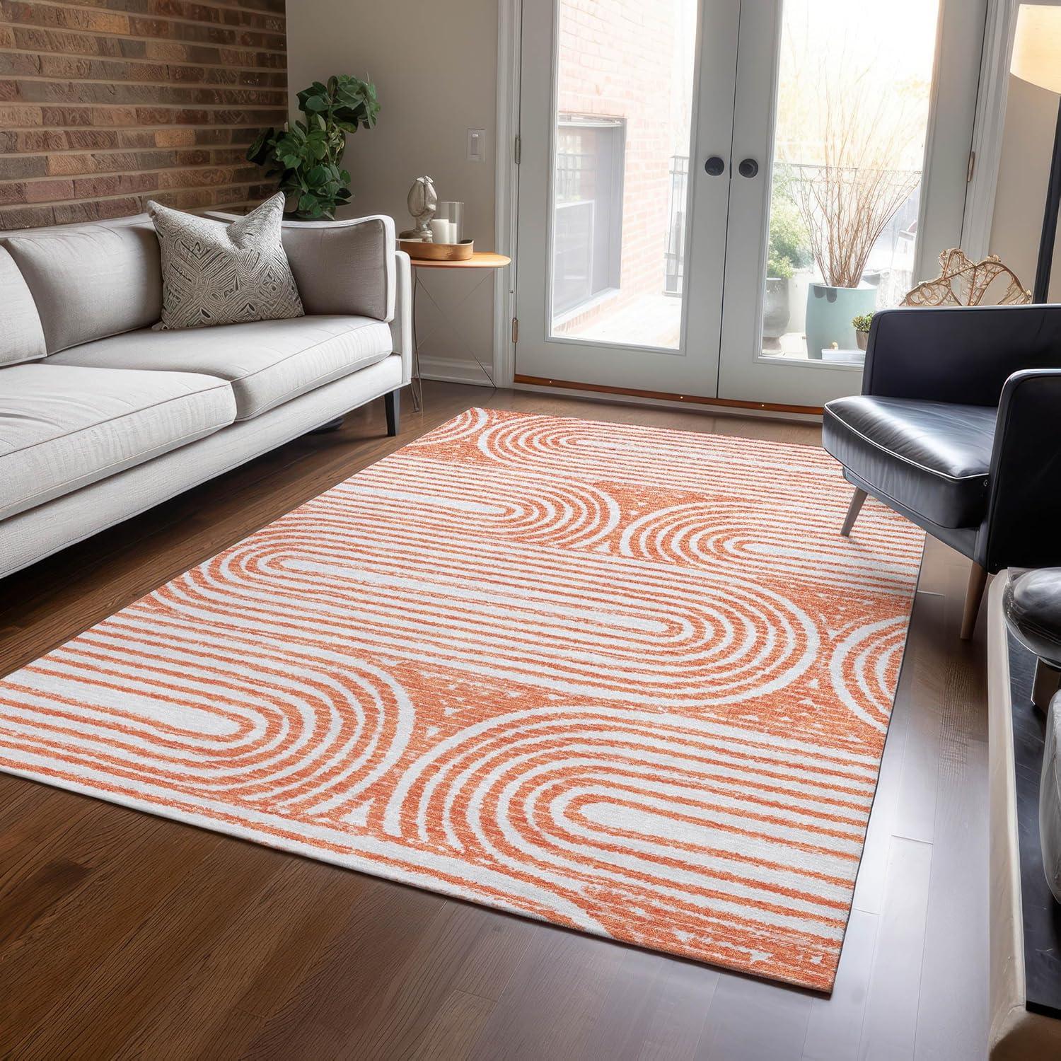 Addison Rugs Chantille Indoor/Outdoor Contemporary Art Deco Salmon Washable Rectangle Rug, 5' x 7'6"