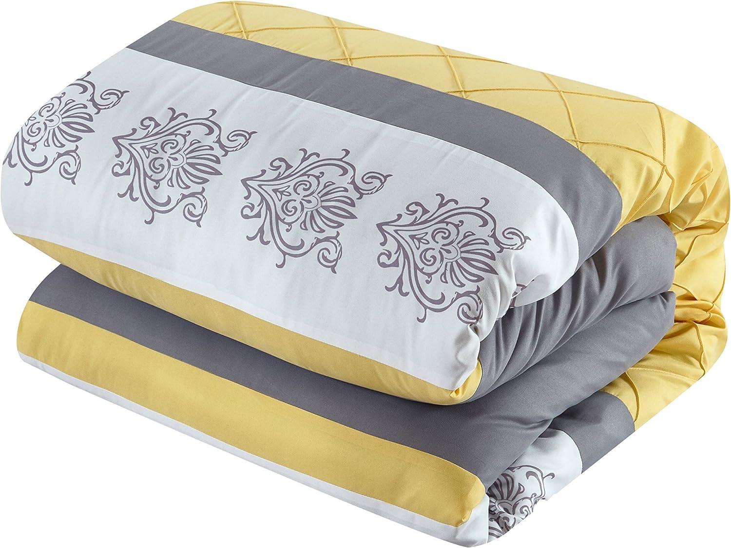 Queen Yellow and Gray Reversible Microfiber Bed in a Bag Set