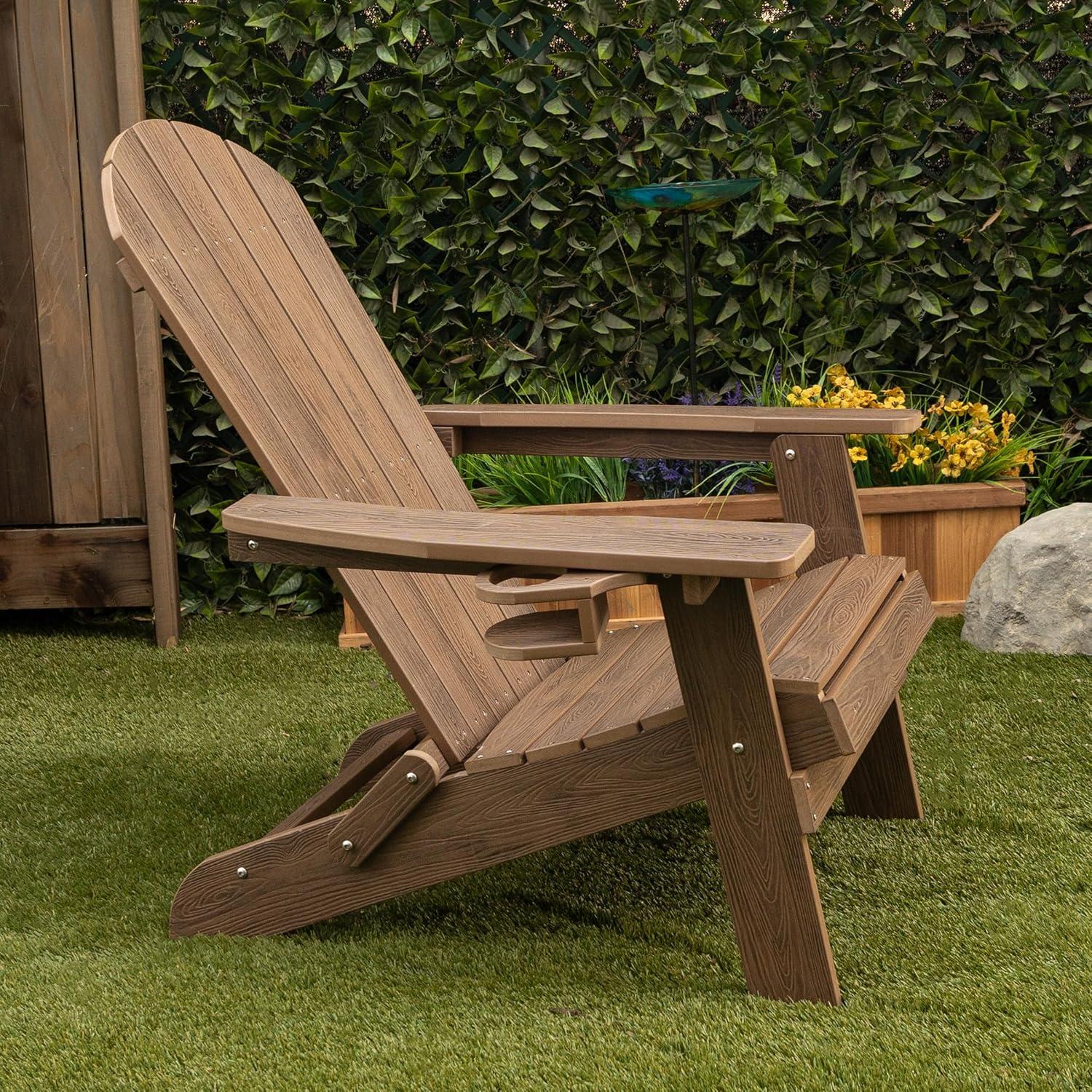 Teak Folding Adirondack Chair with Cup Holder and Ottoman