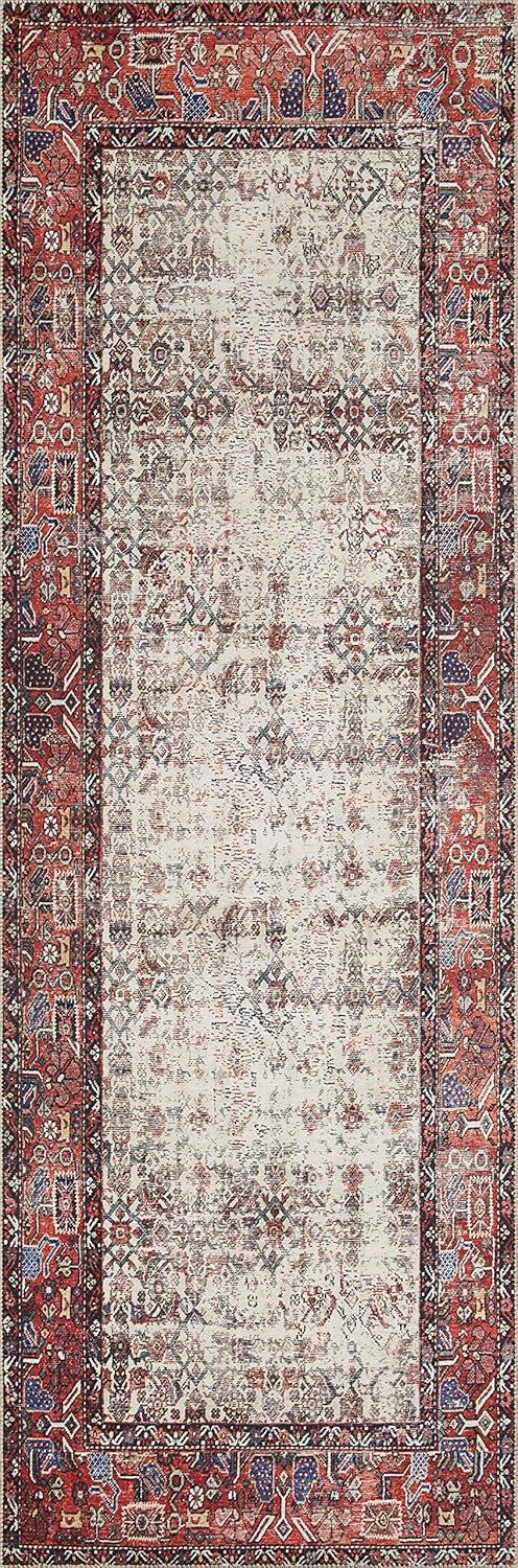 Ivory and Brick Distressed Bohemian Synthetic Area Rug