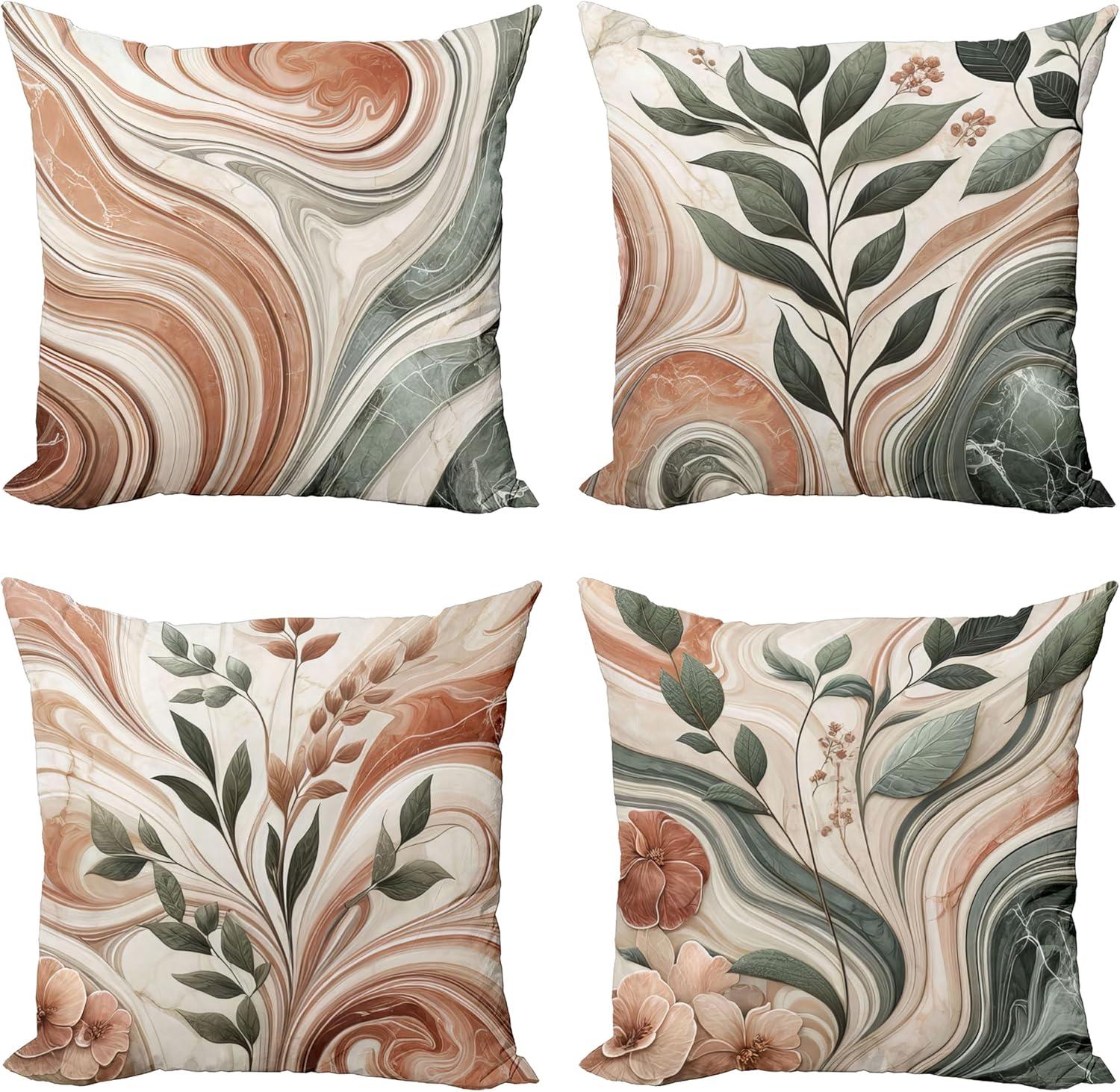 Ambesonne Floral Indoor/Outdoor Pillow Cover (Set of 4)