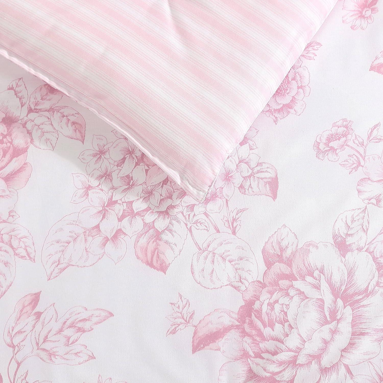 Laura Ashley Delphine Pink Cotton Reversible Comforter Set