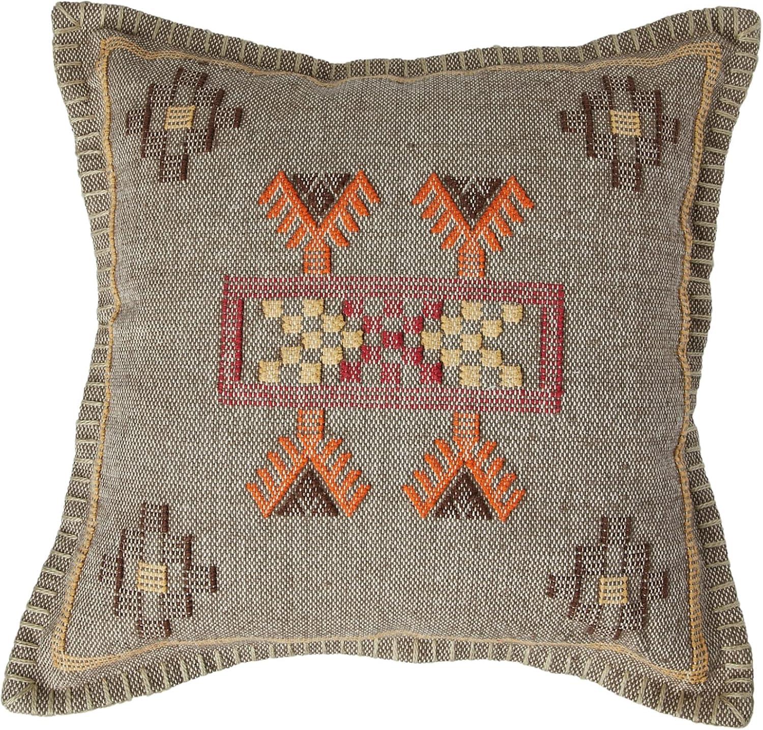 Handwoven Multicolor Cotton Square Embroidered Throw Pillow