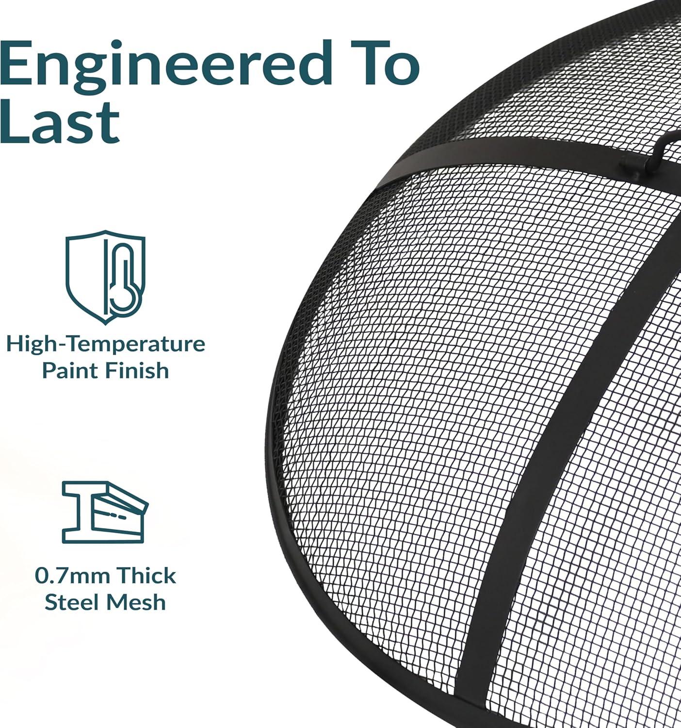 SunnyDaze Decor Heavy-Duty Round Steel Mesh Fire Pit Spark Screen with Handle