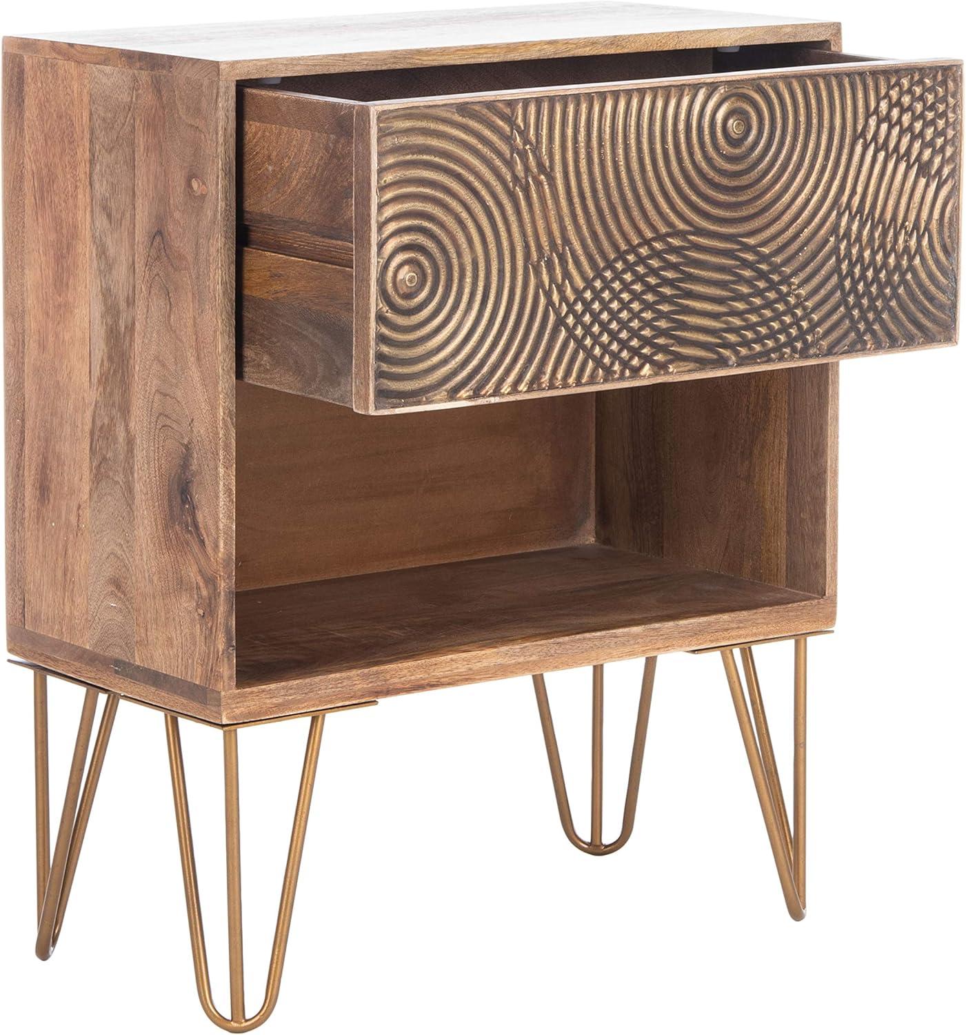 Solene 1 Drawer Nightstand - Natural/Brass - Safavieh.