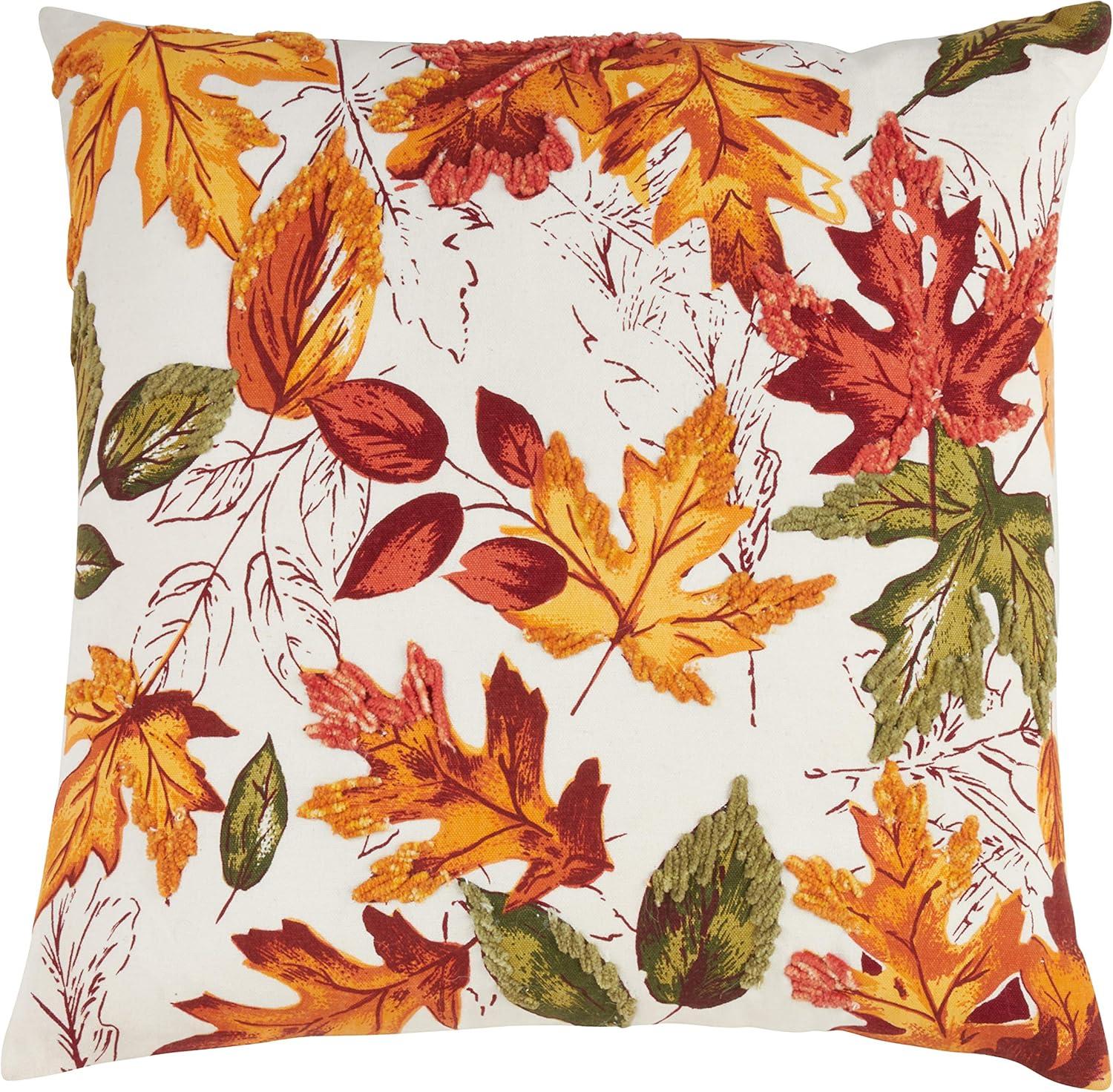 Autumn Leaves Embroidered Cotton Throw Pillow Cover