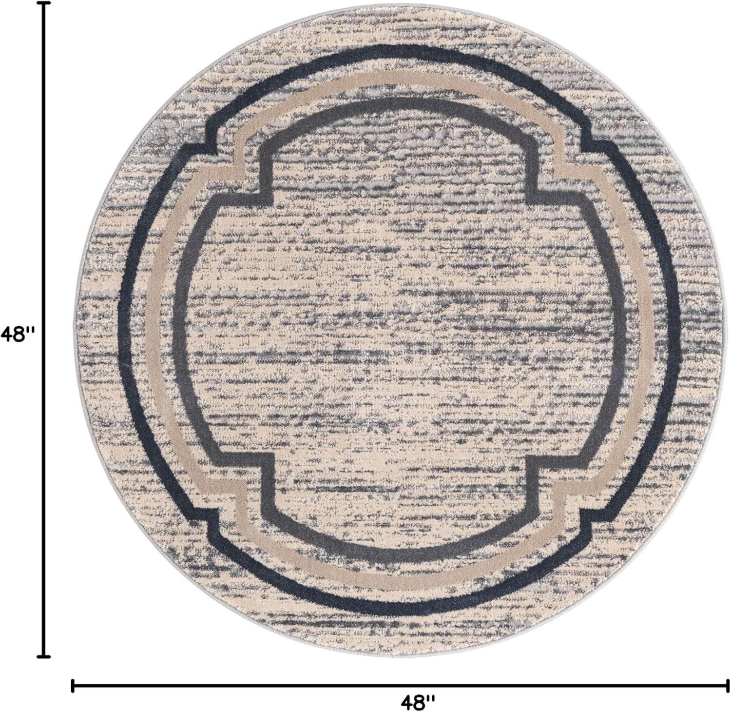 Unique Loom Oasis Collection Area Rug - Fountain (4'  Round Gray/Ivory)