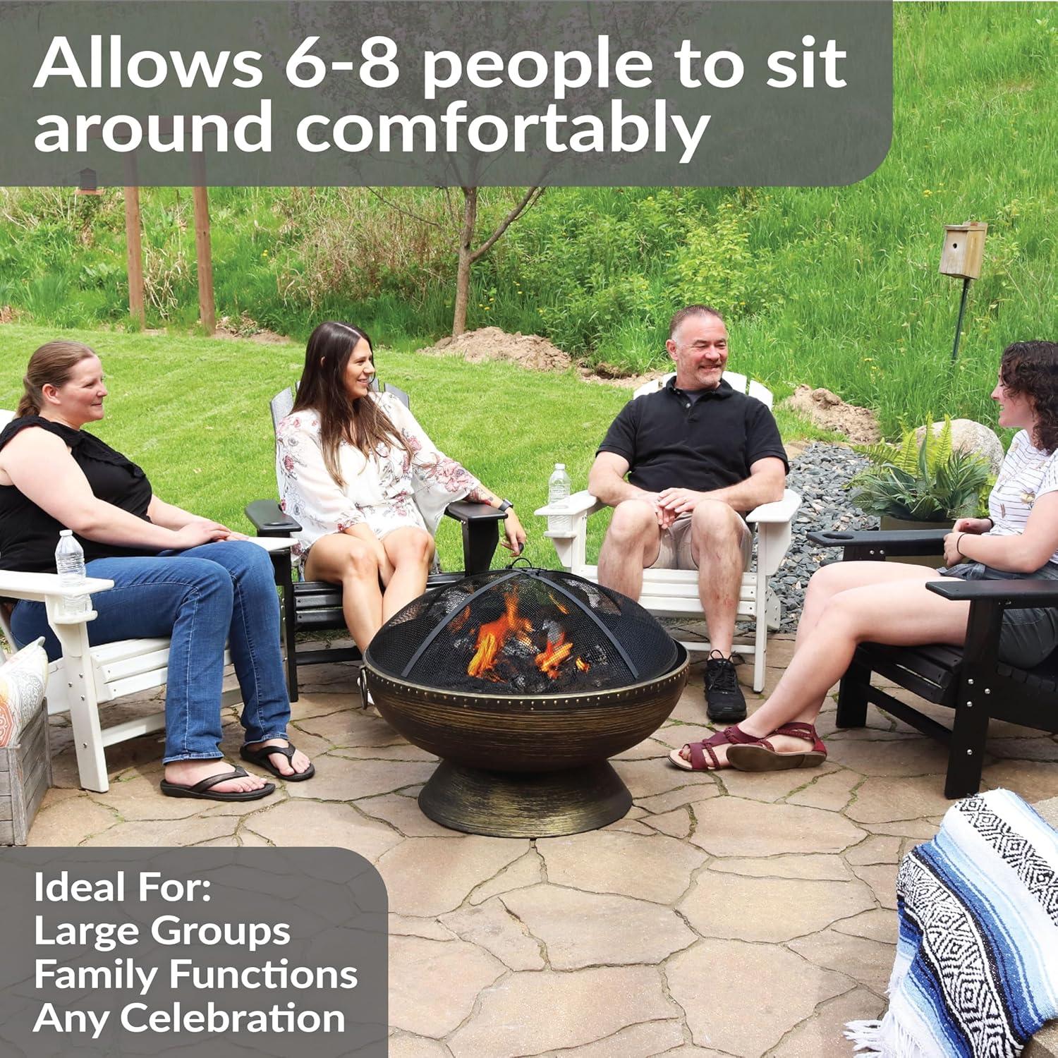 SunnyDaze Decor 30" Wood-Burning Black Finish Steel Fire Pit Bowl with Screen, Grate, and Poker