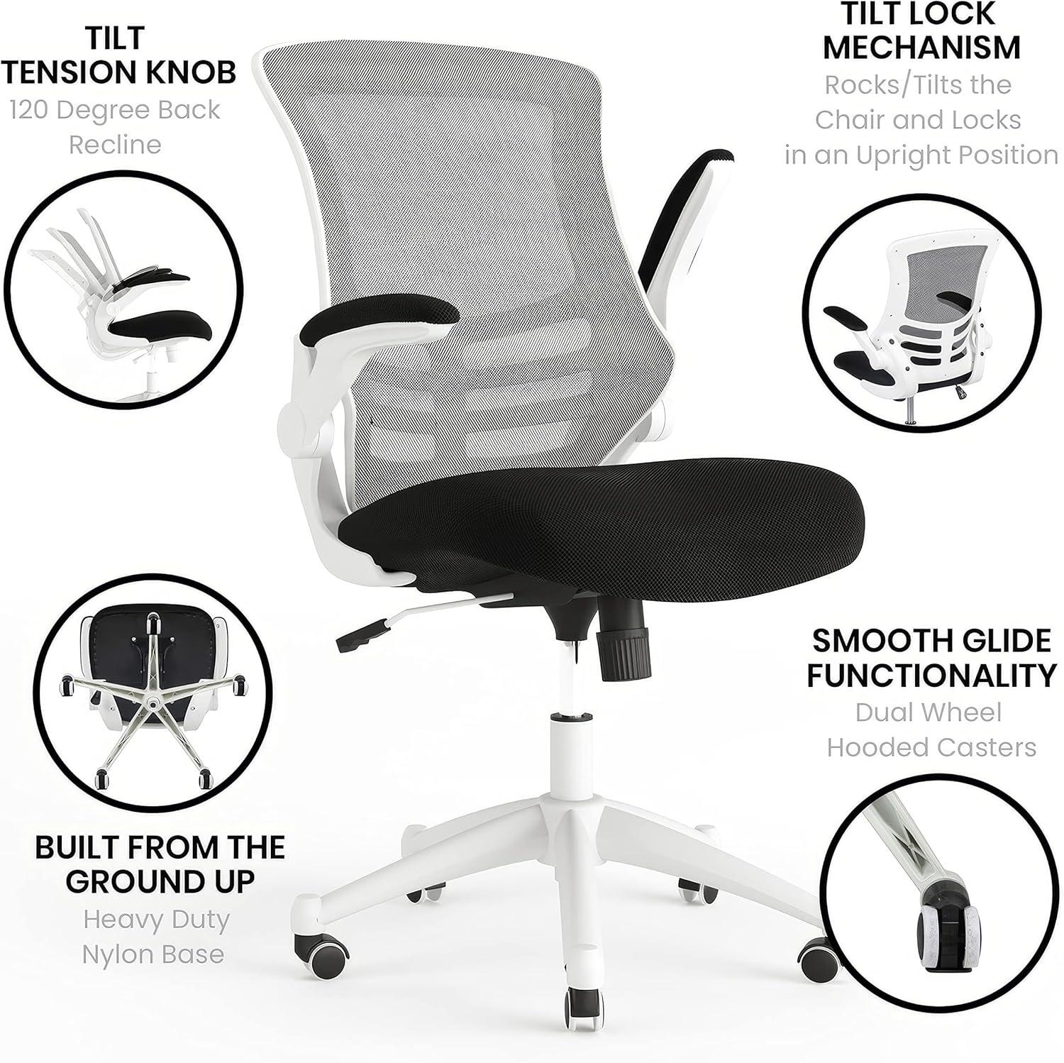 Flash Furniture Mid-Back Mesh Swivel Ergonomic Task Office Chair with Flip-Up Arms