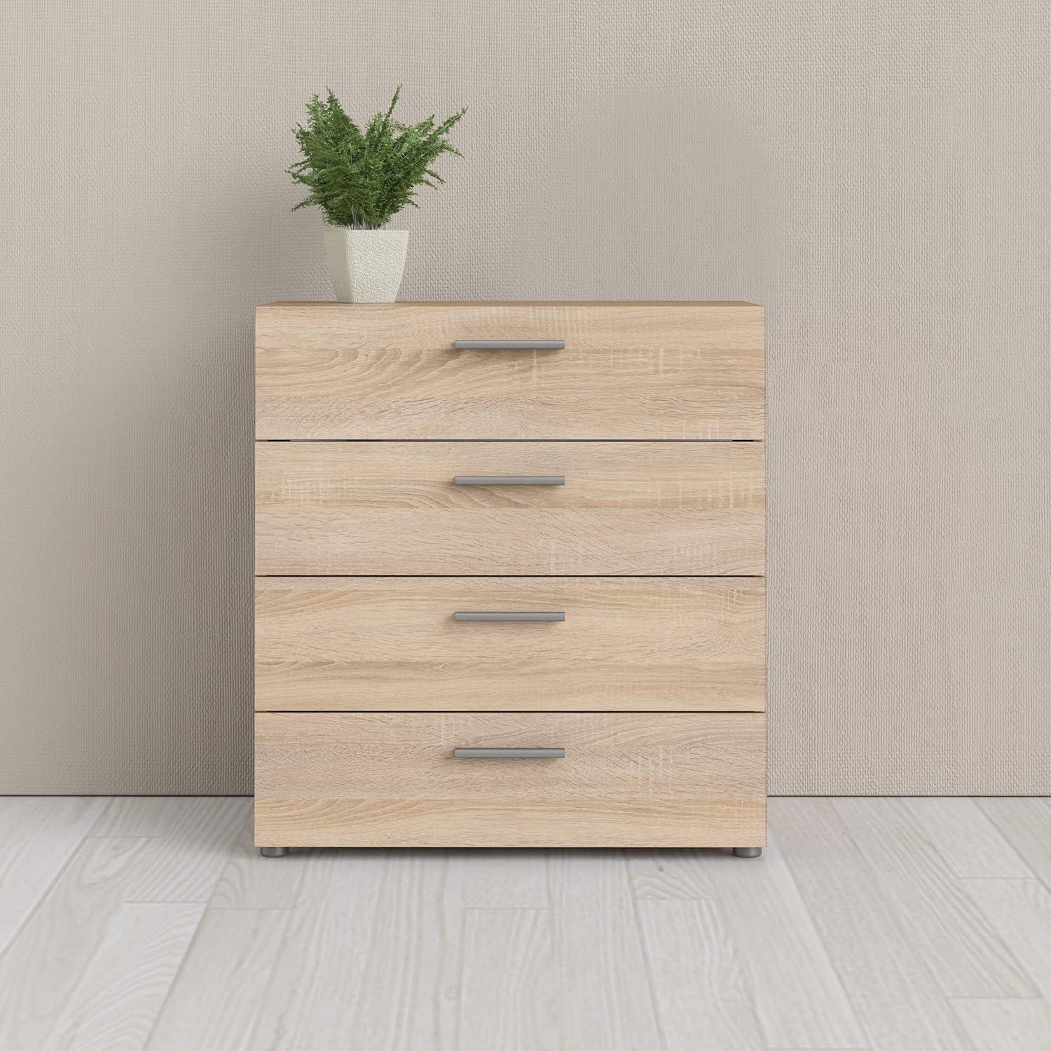 Austin Oak 4-Drawer Chest with Silver Handles