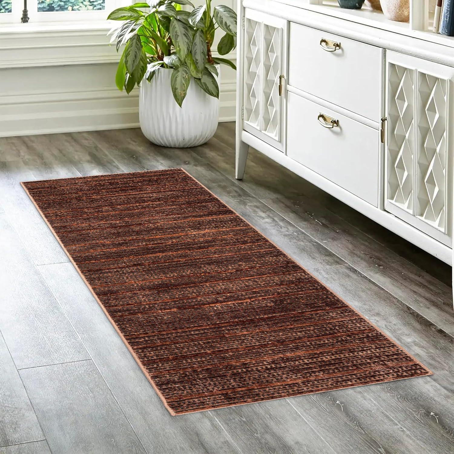 Missha Dario Modern Striped Brown Tan Polyester High-Low Indoor Area Rug