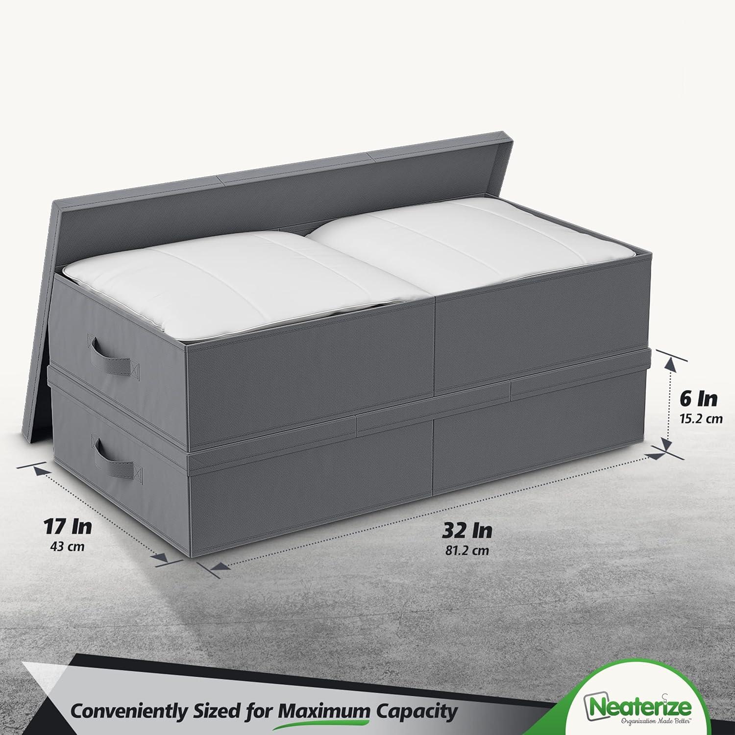 Gray Stackable Collapsible Wood Underbed Storage Boxes with Lids